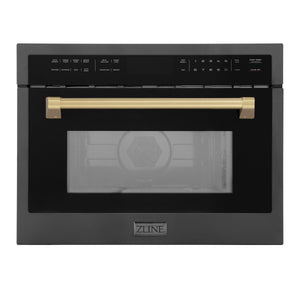 ZLINE Autograph Edition 24" 1.6 cu ft. Built-in Convection Microwave Oven in Black Stainless Steel and Champagne Bronze Accents (MWOZ-24-BS-CB)