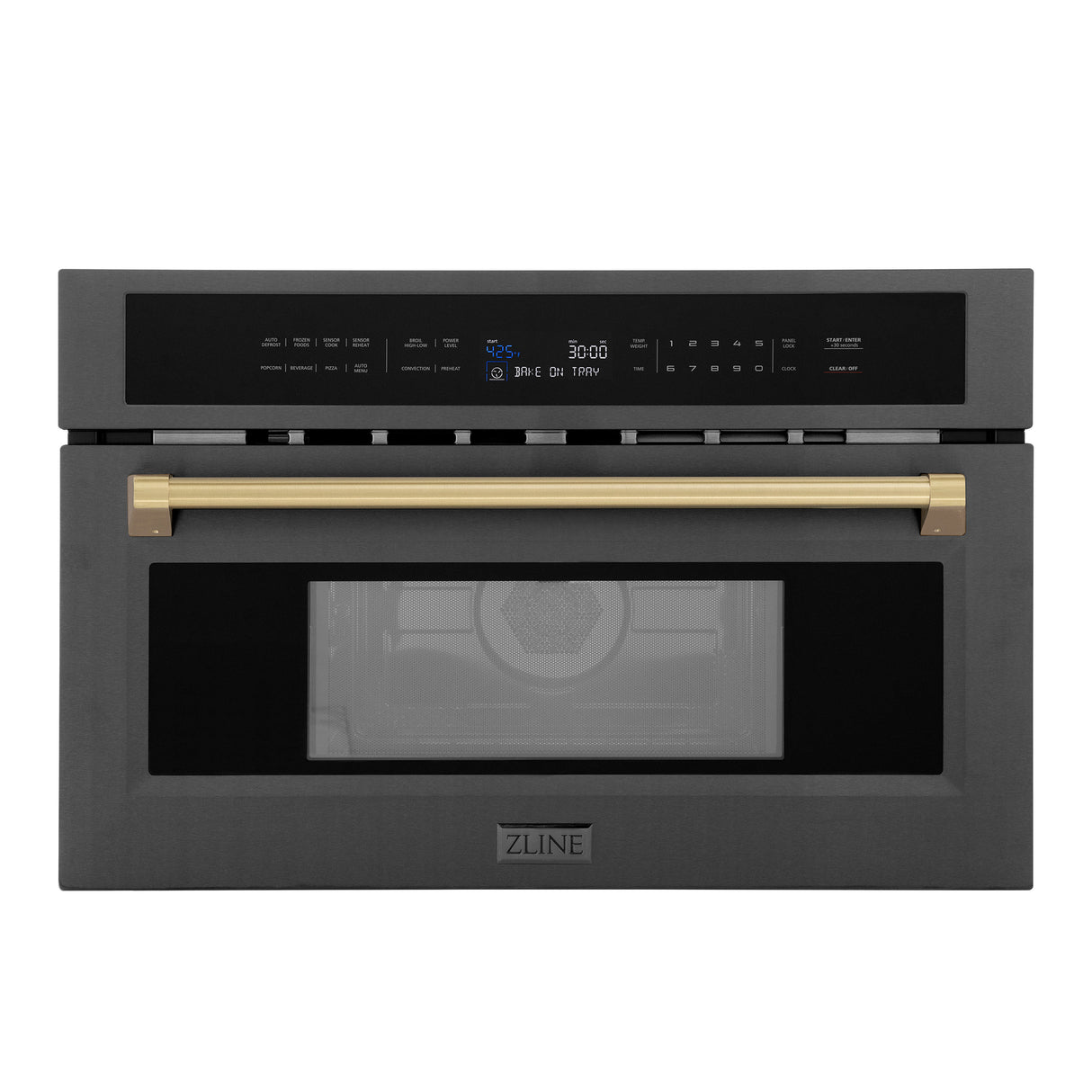 ZLINE Autograph Edition 30" 1.6 cu ft. Built-in Convection Microwave Oven in Black Stainless Steel and Champagne Bronze Accents (MWOZ-30-BS-CB)