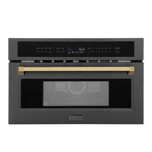 ZLINE Autograph Edition 30" 1.6 cu ft. Built-in Convection Microwave Oven in Black Stainless Steel and Gold Accents (MWOZ-30-BS-G)