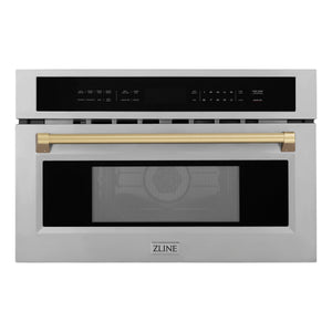 ZLINE Autograph Edition 30" 1.6 cu ft. Built-in Convection Microwave Oven in Stainless Steel and Champagne Bronze Accents (MWOZ-30-CB)