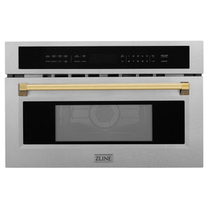 ZLINE Autograph Edition 30" 1.6 cu ft. Built-in Convection Microwave Oven in Fingerprint Resistant Stainless Steel and Gold Accents (MWOZ-30-SS-G)