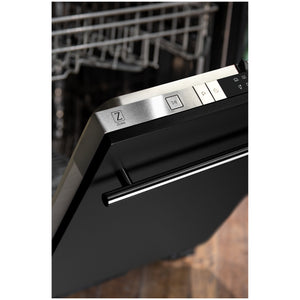 ZLINE 24" Black Matte Top Control Built-In Dishwasher with Stainless Steel Tub and Modern Style Handle, 52dBa (DW-BLM-H-24)