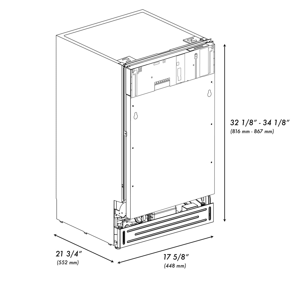 ZLINE 18" Tallac Series 3rd Rack Top Control Built-In Dishwasher in Custom Panel Ready with Stainless Steel Tub, 51dBa (DWV-18)