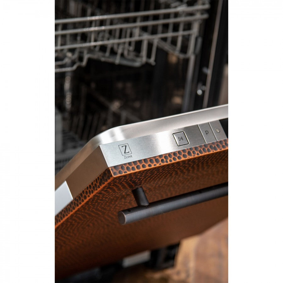 ZLINE 24" Hand-Hammered Copper Top Control Built-In Dishwasher with Stainless Steel Tub and Modern Style Handle, 52dBa (DW-HH-24)