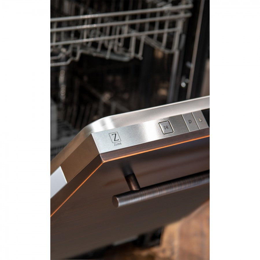 ZLINE 24" Oil-Rubbed Bronze Top Control Built-In Dishwasher with Stainless Steel Tub and Modern Style Handle, 52dBa (DW-ORB-24)