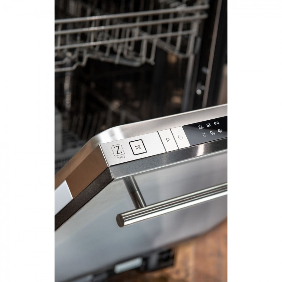 ZLINE 18" Compact Stainless Steel Top Control Built-In Dishwasher with Stainless Steel Tub and Modern Style Handle, 52dBa (DW-304-18)