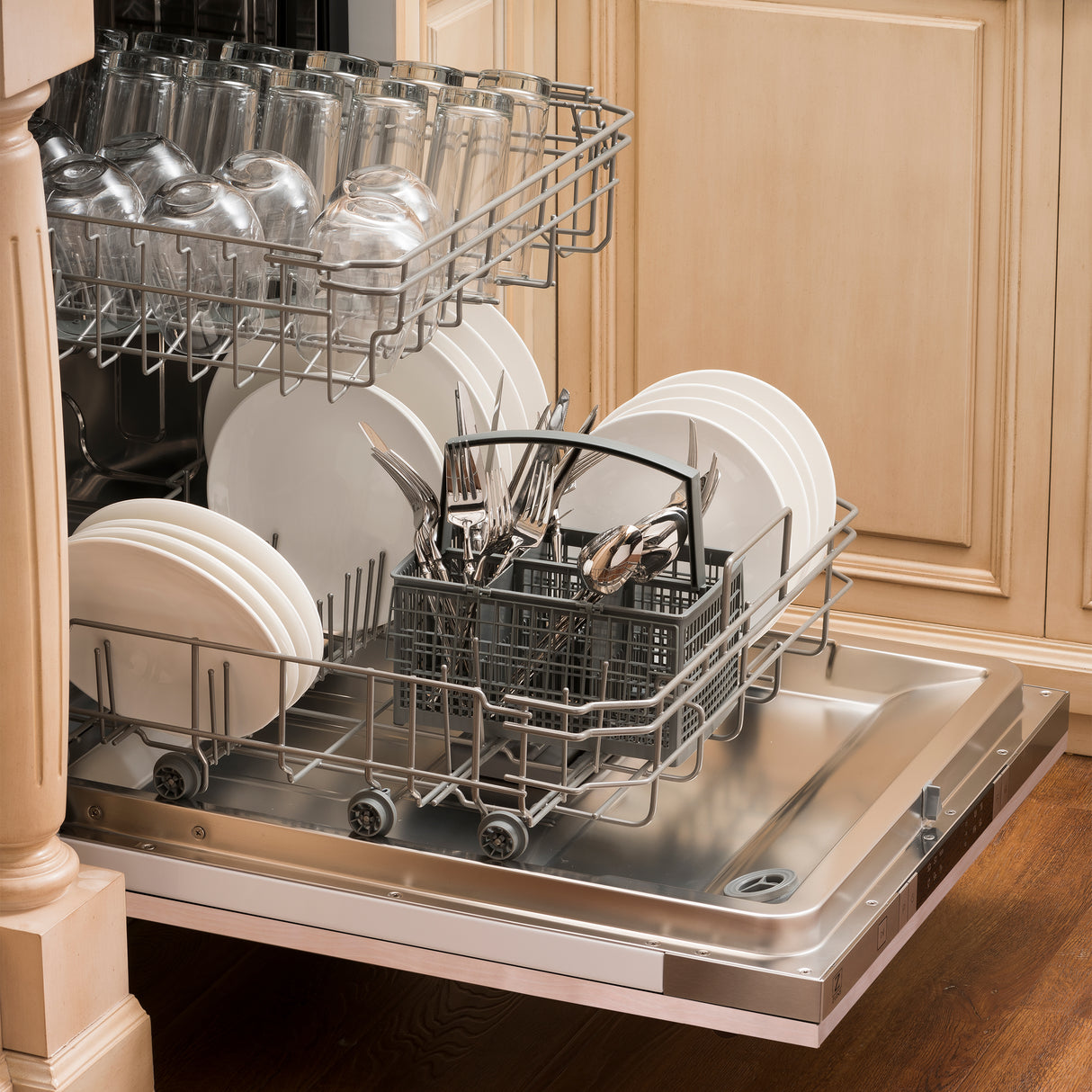 ZLINE 24" Unfinished Top Control Built-In Dishwasher with Stainless Steel Tub and Modern Style Handle, 52dBa (DW-UF-24)