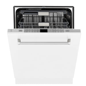 ZLINE 24" Monument Series 3rd Rack Top Touch Control Dishwasher in White Matte with Stainless Steel Tub, 45dBa (DWMT-WM-24)