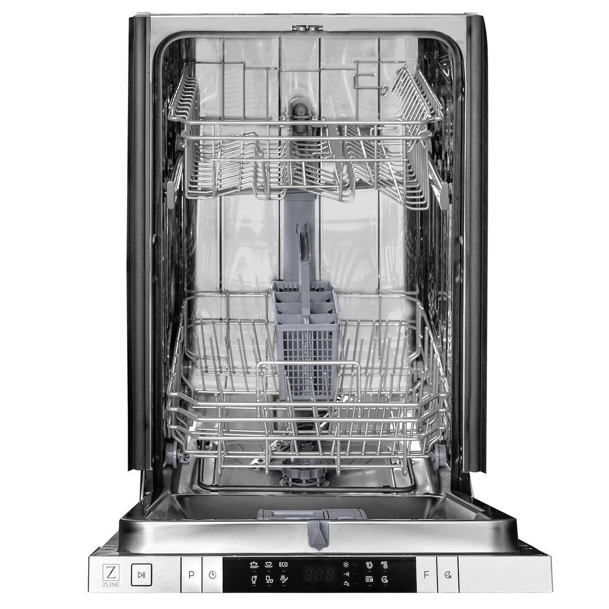 ZLINE 18" Compact Black Stainless Steel Top Control Built-In Dishwasher with Stainless Steel Tub and Modern Style Handle, 52dBa (DW-BS-H-18)