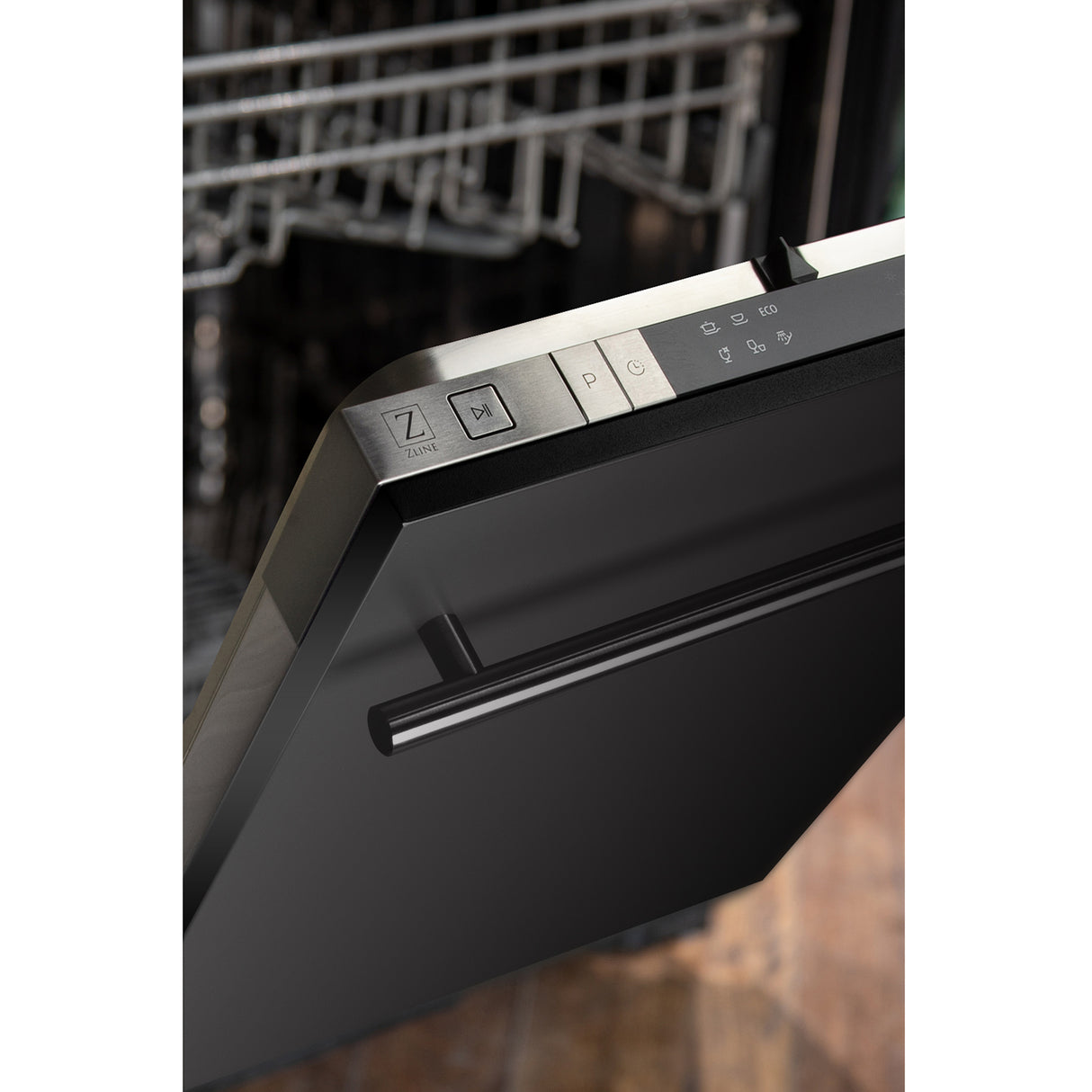 ZLINE 18" Compact Black Stainless Steel Top Control Built-In Dishwasher with Stainless Steel Tub and Modern Style Handle, 52dBa (DW-BS-H-18)