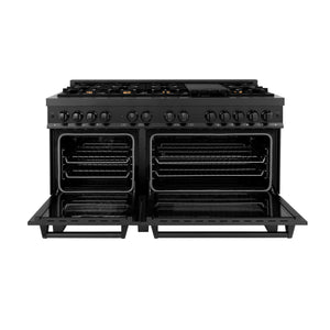 ZLINE 60" 7.4 cu ft Dual Fuel Range with Gas Stove and Electric Oven in Black Stainless Steel with Brass Burners (RAB-60)