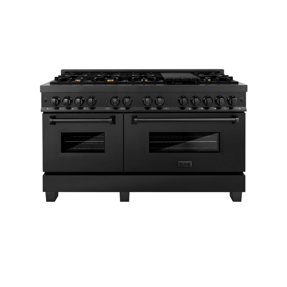 ZLINE 60" 7.4 cu ft Dual Fuel Range with Gas Stove and Electric Oven in Black Stainless Steel with Brass Burners (RAB-60)