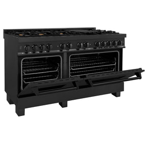 ZLINE 60" 7.4 cu ft Dual Fuel Range with Gas Stove and Electric Oven in Black Stainless Steel with Brass Burners (RAB-60)