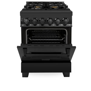 ZLINE 24" 2.8 cu ft Dual Fuel Range with Gas Stove and Electric Oven in Black Stainless Steel with Brass Burners (RAB-BR-24)