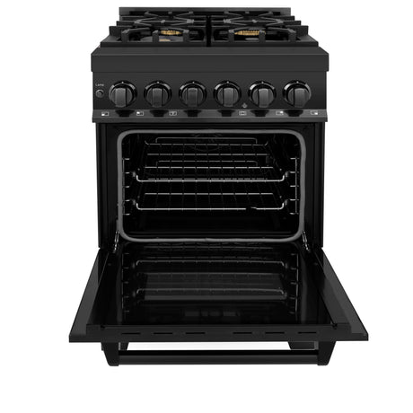 ZLINE 24" 2.8 cu ft Dual Fuel Range with Gas Stove and Electric Oven in Black Stainless Steel with Brass Burners (RAB-BR-24)