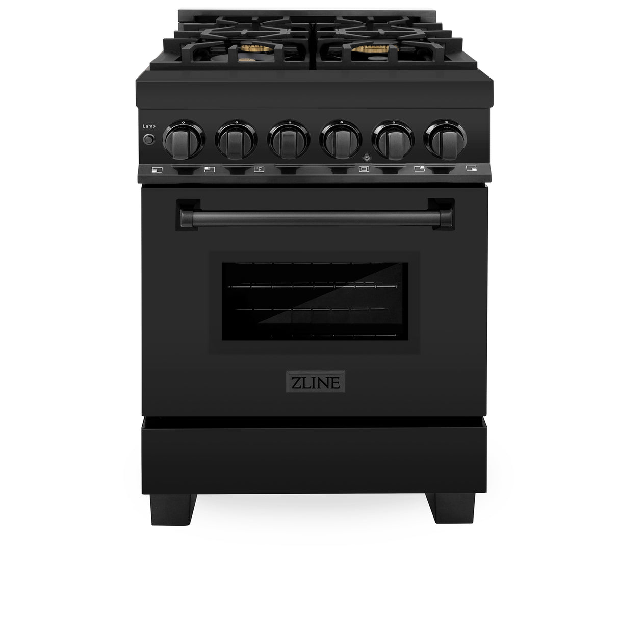 ZLINE 24" 2.8 cu ft Dual Fuel Range with Gas Stove and Electric Oven in Black Stainless Steel with Brass Burners (RAB-BR-24)