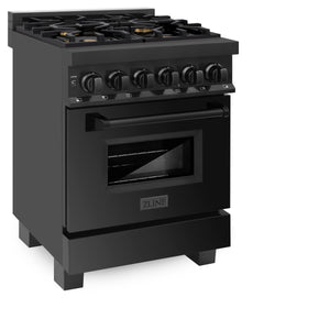 ZLINE 24" 2.8 cu ft Dual Fuel Range with Gas Stove and Electric Oven in Black Stainless Steel with Brass Burners (RAB-BR-24)