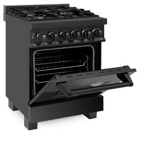 ZLINE 24" 2.8 cu ft Dual Fuel Range with Gas Stove and Electric Oven in Black Stainless Steel with Brass Burners (RAB-BR-24)