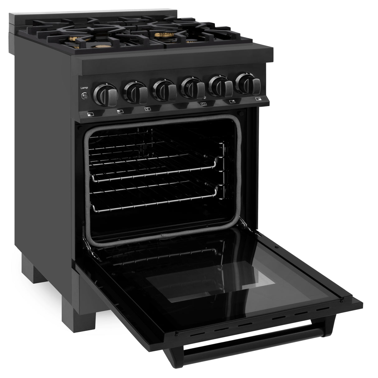 ZLINE 24" 2.8 cu ft Dual Fuel Range with Gas Stove and Electric Oven in Black Stainless Steel with Brass Burners (RAB-BR-24)