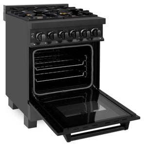 ZLINE 24" 2.8 cu ft Dual Fuel Range with Gas Stove and Electric Oven in Black Stainless Steel with Brass Burners (RAB-BR-24)