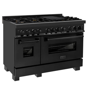 ZLINE 48" 6.0 cu ft Dual Fuel Range with Gas Stove and Electric Oven in Black Stainless Steel with Brass Burners (RAB-BR-48)