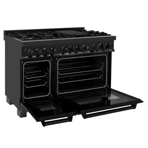 ZLINE 48" 6.0 cu ft Dual Fuel Range with Gas Stove and Electric Oven in Black Stainless Steel with Brass Burners (RAB-BR-48)