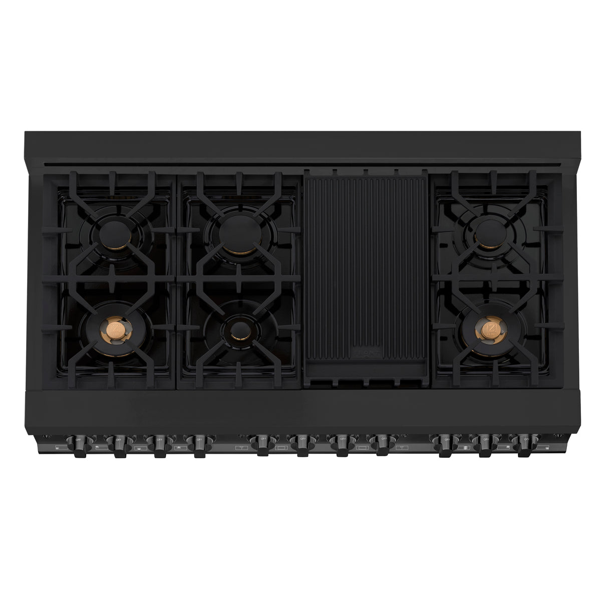 ZLINE 48" 6.0 cu ft Dual Fuel Range with Gas Stove and Electric Oven in Black Stainless Steel with Brass Burners (RAB-BR-48)