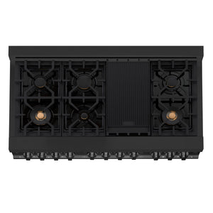 ZLINE 48" 6.0 cu ft Dual Fuel Range with Gas Stove and Electric Oven in Black Stainless Steel with Brass Burners (RAB-BR-48)