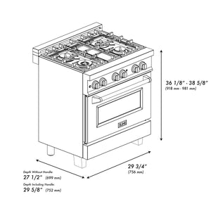 ZLINE Autograph Edition 30" 4.0 cu ft Dual Fuel Range with Gas Stove and Electric Oven in Black Stainless Steel with Champagne Bronze Accents (RABZ-30-CB)