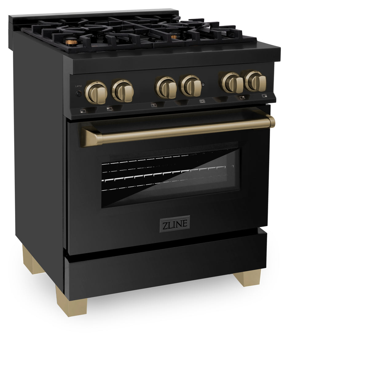 ZLINE Autograph Edition 30" 4.0 cu ft Dual Fuel Range with Gas Stove and Electric Oven in Black Stainless Steel with Champagne Bronze Accents (RABZ-30-CB)