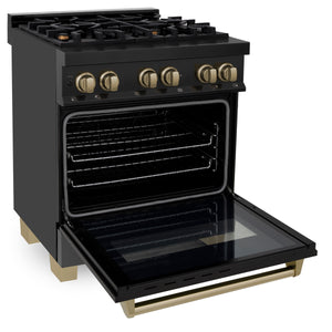 ZLINE Autograph Edition 30" 4.0 cu ft Dual Fuel Range with Gas Stove and Electric Oven in Black Stainless Steel with Champagne Bronze Accents (RABZ-30-CB)