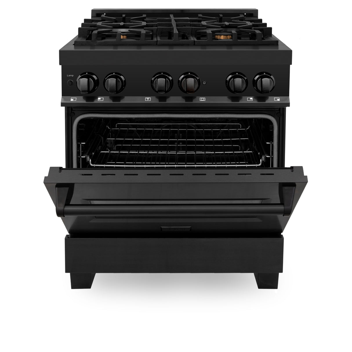 ZLINE 30" 4.0 cu ft Dual Fuel Range with Gas Stove and Electric Oven in Black Stainless Steel with Brass Burners (RAB-BR-30)