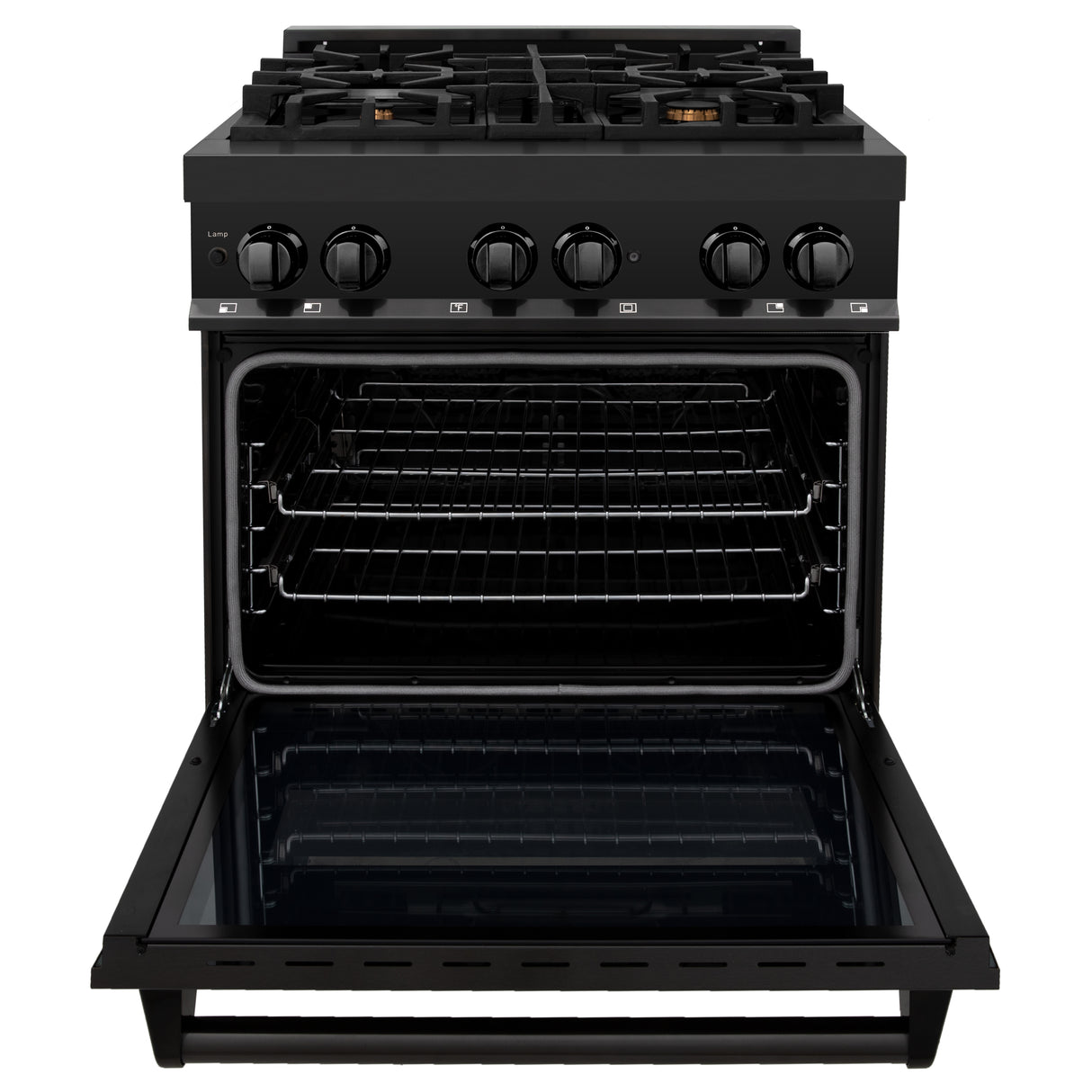 ZLINE 30" 4.0 cu ft Dual Fuel Range with Gas Stove and Electric Oven in Black Stainless Steel with Brass Burners (RAB-BR-30)