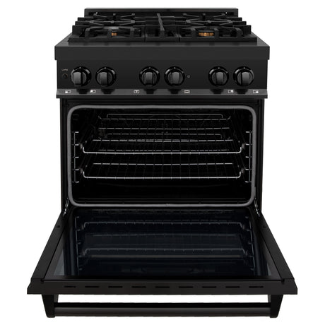 ZLINE 30" 4.0 cu ft Dual Fuel Range with Gas Stove and Electric Oven in Black Stainless Steel with Brass Burners (RAB-BR-30)