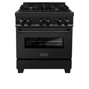 ZLINE 30" 4.0 cu ft Dual Fuel Range with Gas Stove and Electric Oven in Black Stainless Steel with Brass Burners (RAB-BR-30)