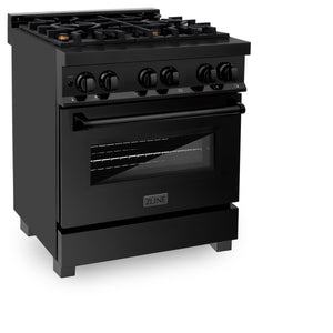 ZLINE 30" 4.0 cu ft Dual Fuel Range with Gas Stove and Electric Oven in Black Stainless Steel with Brass Burners (RAB-BR-30)