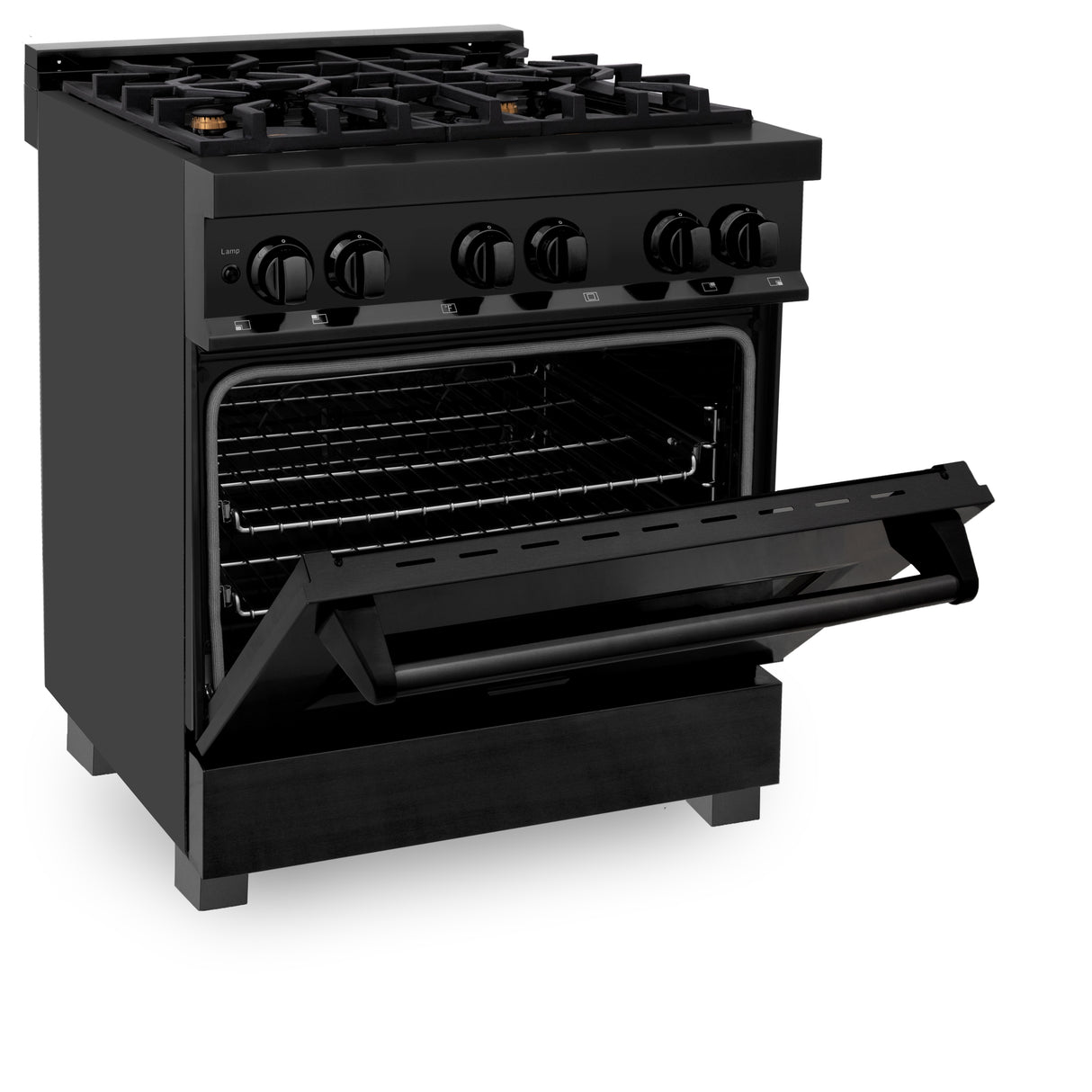 ZLINE 30" 4.0 cu ft Dual Fuel Range with Gas Stove and Electric Oven in Black Stainless Steel with Brass Burners (RAB-BR-30)