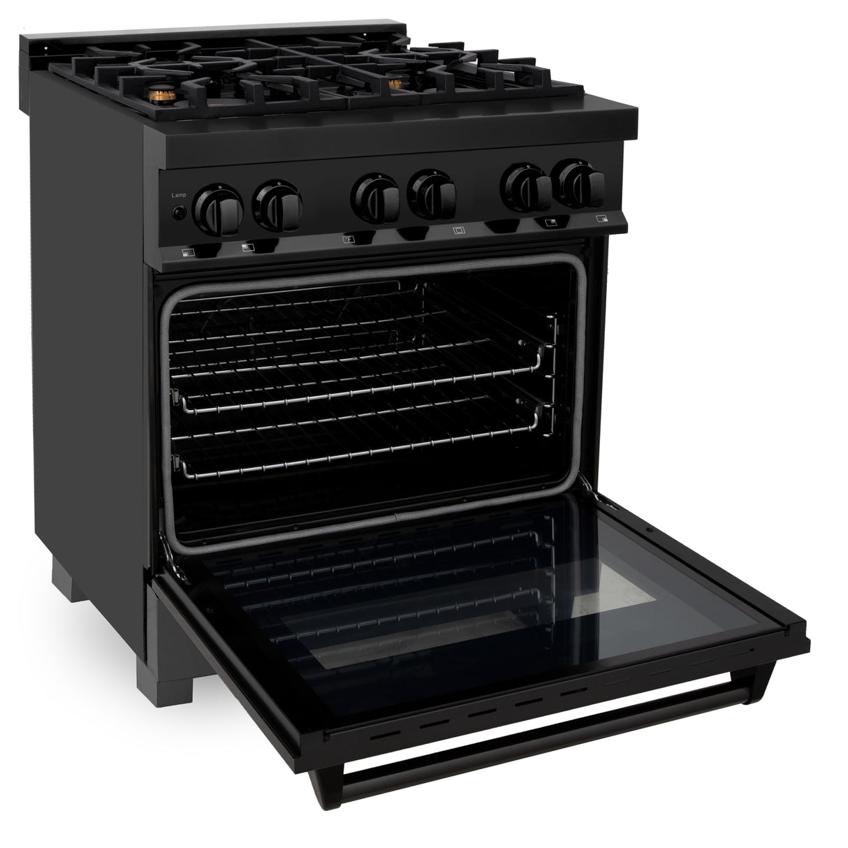 ZLINE 30" 4.0 cu ft Dual Fuel Range with Gas Stove and Electric Oven in Black Stainless Steel with Brass Burners (RAB-BR-30)