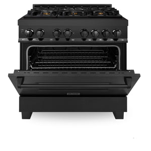 ZLINE 36" 4.6 cu ft Dual Fuel Range with Gas Stove and Electric Oven in Black Stainless Steel with Brass Burners (RAB-BR-36)