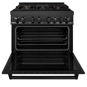 ZLINE 36" 4.6 cu ft Dual Fuel Range with Gas Stove and Electric Oven in Black Stainless Steel with Brass Burners (RAB-BR-36)