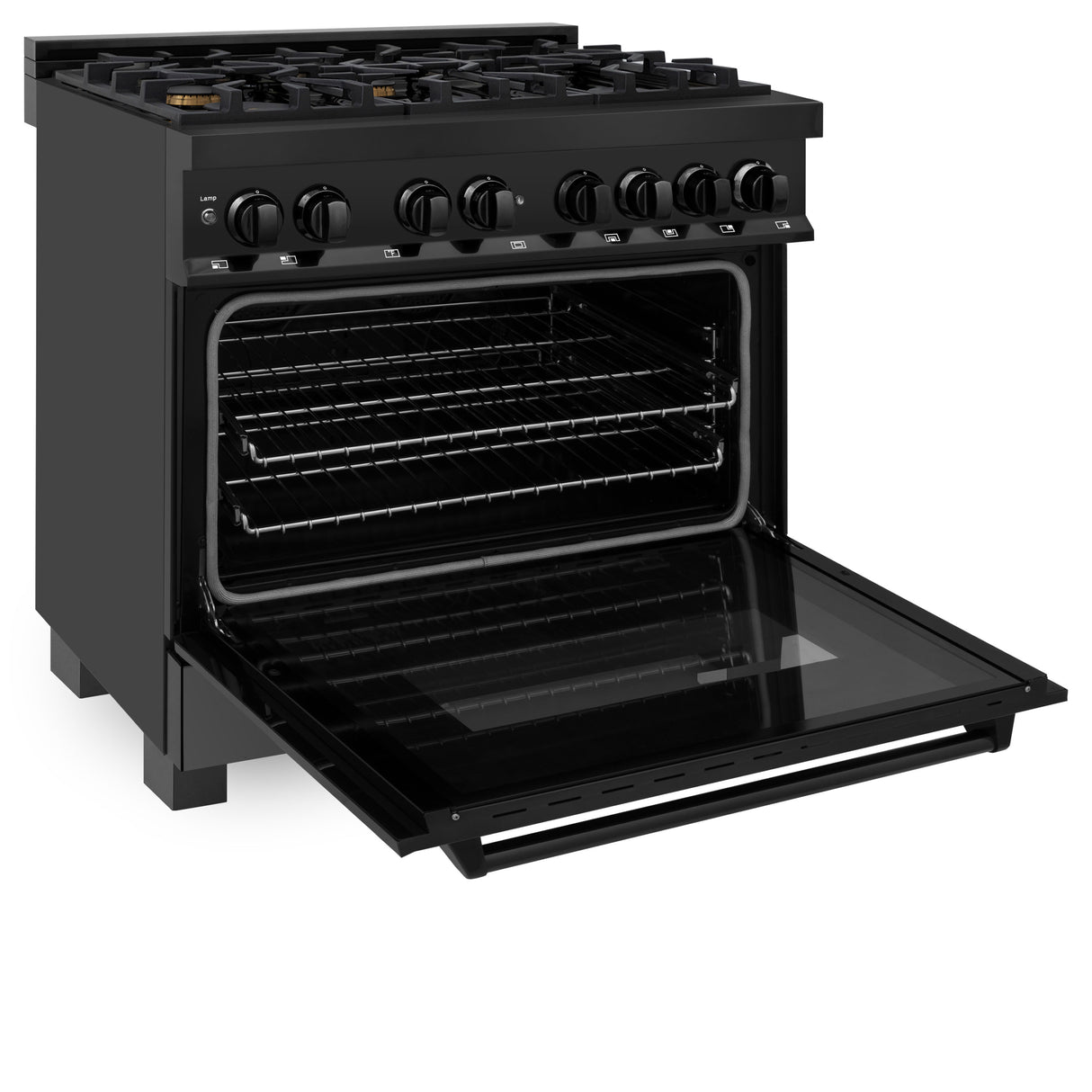 ZLINE 36" 4.6 cu ft Dual Fuel Range with Gas Stove and Electric Oven in Black Stainless Steel with Brass Burners (RAB-BR-36)