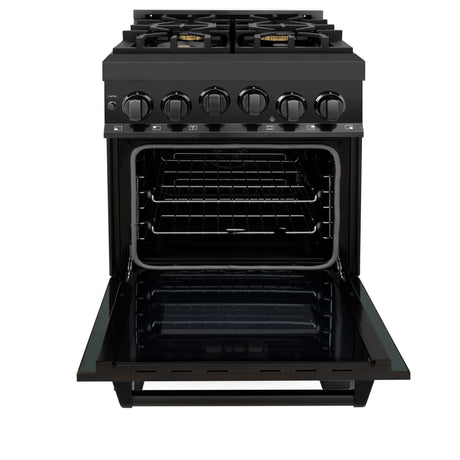 ZLINE 24" 2.8 cu ft Range with Gas Stove and Gas Oven in Black Stainless Steel with Brass Burners (RGB-24)