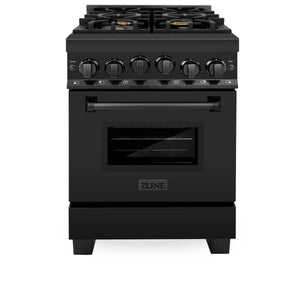 ZLINE 24" 2.8 cu ft Range with Gas Stove and Gas Oven in Black Stainless Steel with Brass Burners (RGB-24)