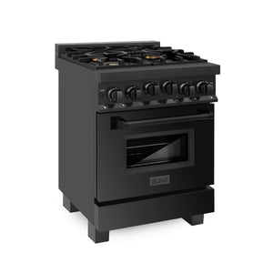 ZLINE 24" 2.8 cu ft Range with Gas Stove and Gas Oven in Black Stainless Steel with Brass Burners (RGB-24)