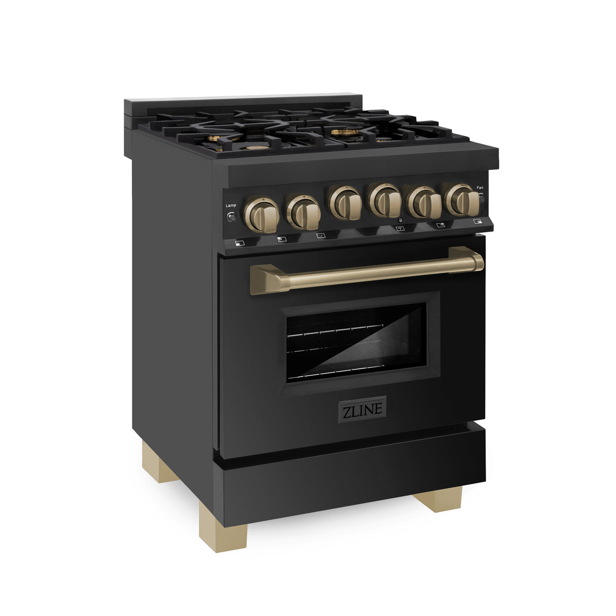 ZLINE Autograph Edition 24" 2.8 cu ft Range with Gas Stove and Gas Oven in Black Stainless Steel with Champagne Bronze Accents (RGBZ-24-CB)