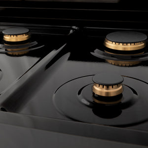 ZLINE Autograph Edition 30" Porcelain Rangetop with 4 Gas Burners in Black Stainless Steel and Champagne Bronze Accents (RTBZ-30-CB)