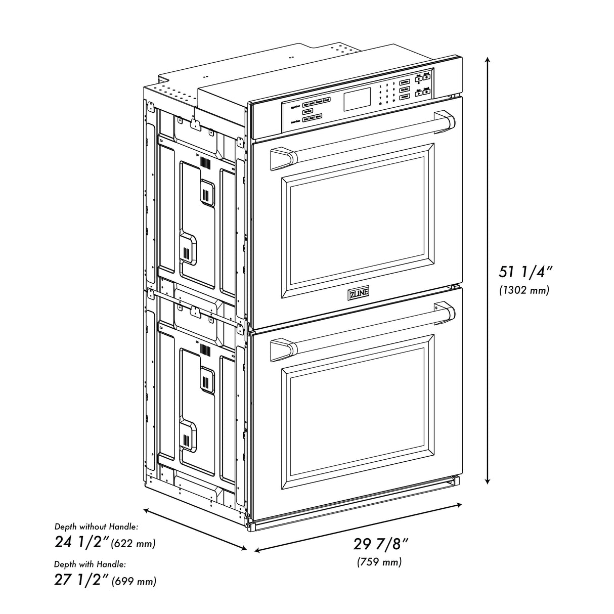 ZLINE 30" Professional Double Wall Oven with Self Clean and True Convection in Black Stainless Steel (AWD-30-BS)