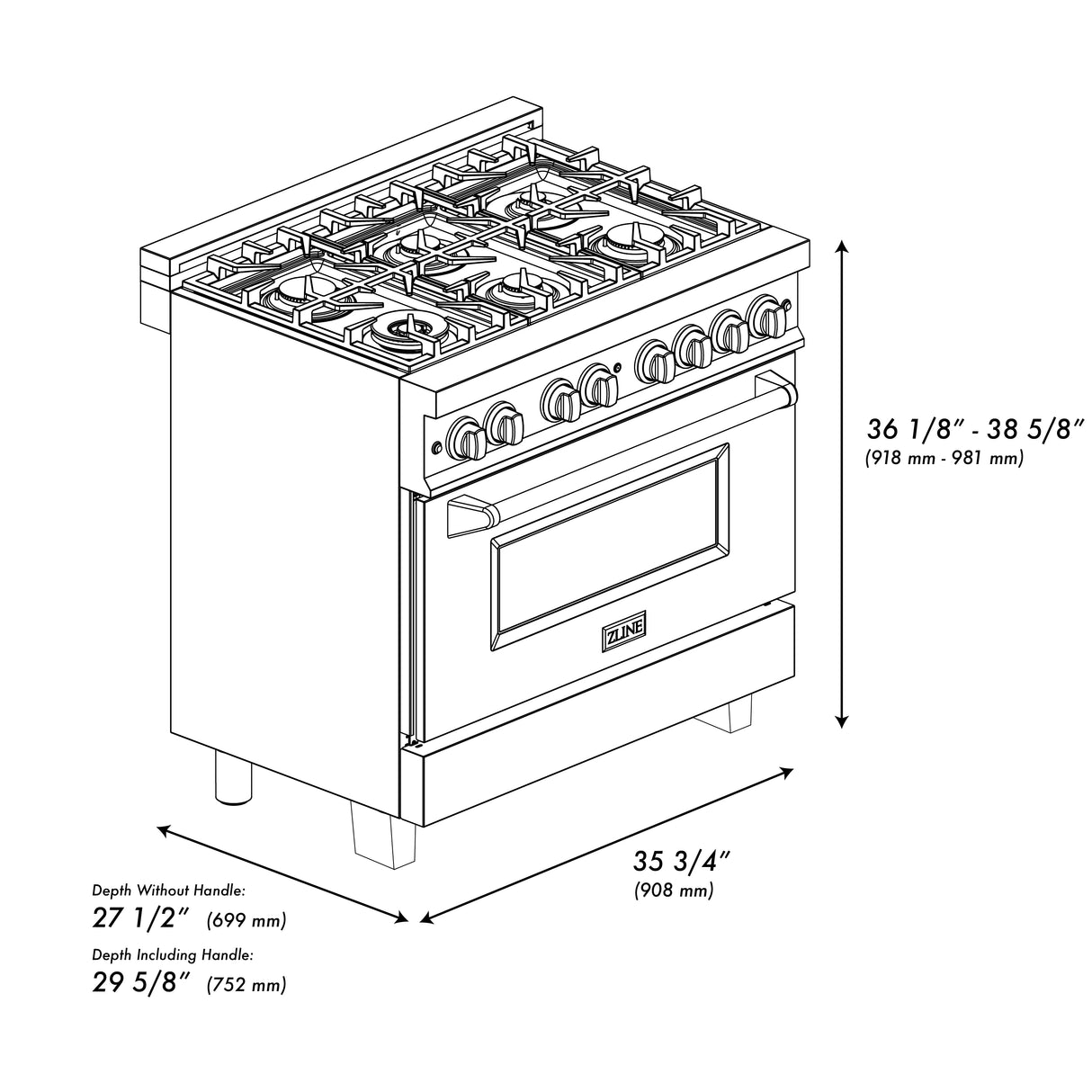 ZLINE 36" 4.6 cu ft Dual Fuel Range with Gas Stove and Electric Oven in Fingerprint Resistant Stainless Steel and Red Matte Door (RAS-RM-36)