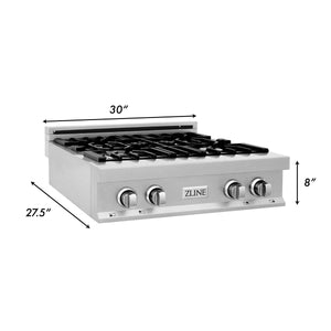 ZLINE 30" Porcelain Gas Stovetop in Fingerprint Resistant Stainless Steel with 4 Gas Burners (RTS-30)