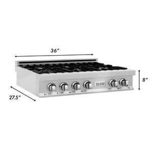 ZLINE 36" Porcelain Gas Stovetop in Fingerprint Resistant Stainless Steel with 6 Gas Burners (RTS-36)